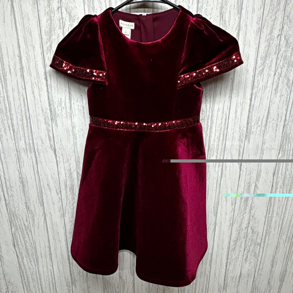 Monsoon Girls Red Velvet Fit & Flare Sequin Party Dress Size 5 Years